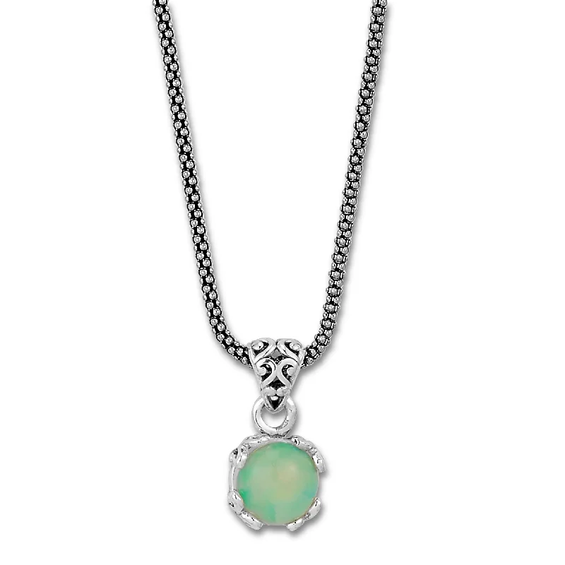 women's art deco necklaces -Sterling Silver Opal Necklace