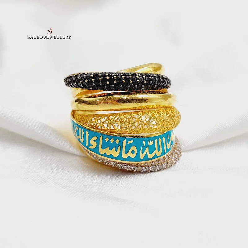 women's promise rings -Enameled & Zircon Studded Islamic Ring