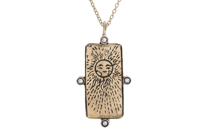 women's simple gold necklaces -Diamond The Sun Tarot Card Necklace