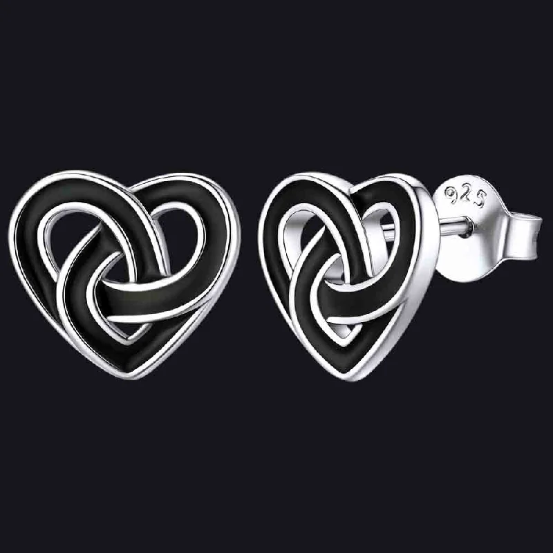 women's oval earrings -Flash Sale Black Celtic Heart Stud Earrings for Women in Silver