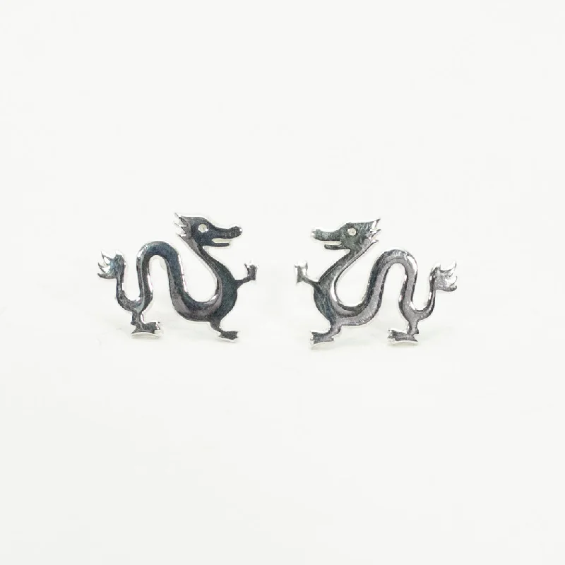 women's geometric earrings -Silver Year of the Dragon Studs