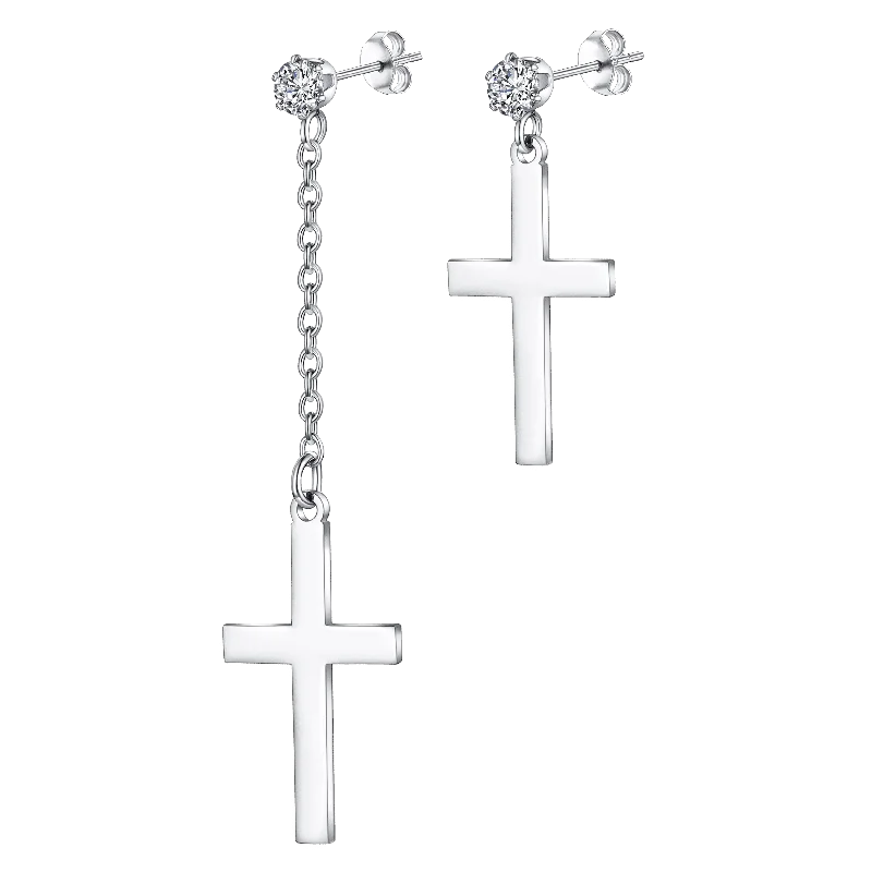 women's polished earrings -Classic Asymmetric Dangling Cross Stud Earrings for Men Women