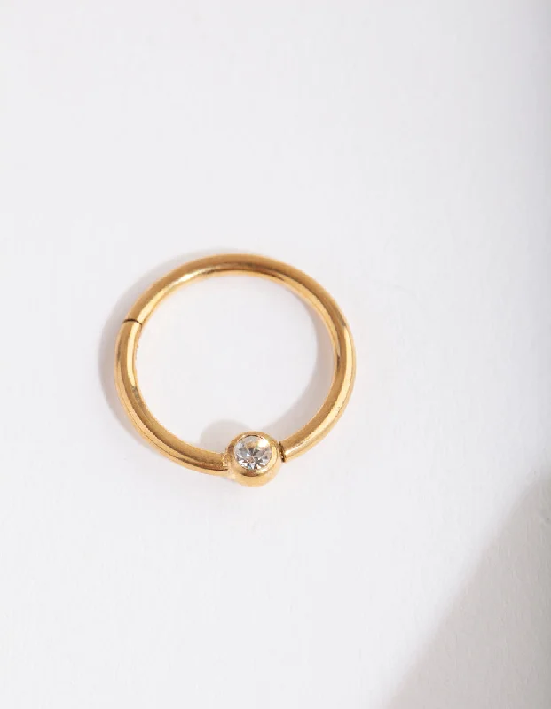 women's polished rings -Gold Diamante Belly Clicker Ring