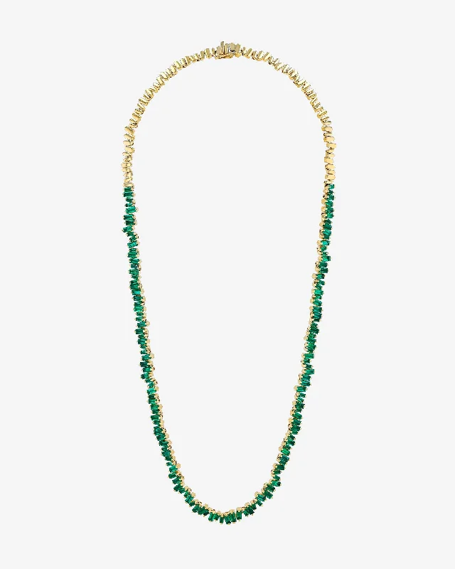 women's minimalist gold necklaces -Bold Emerald Tennis Necklace