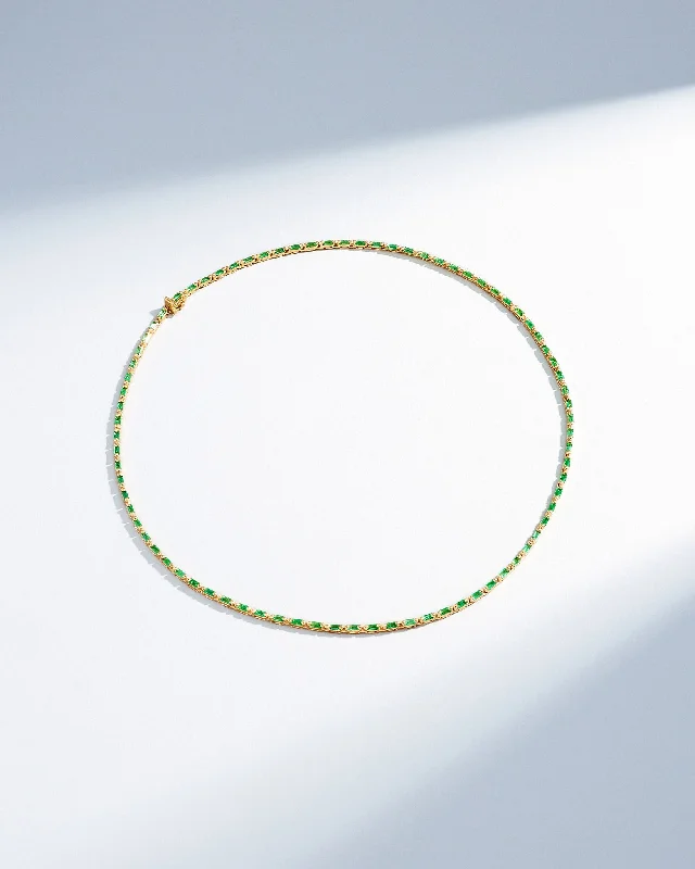 women's rhinestone necklaces -Linear Full Emerald Tennis Necklace