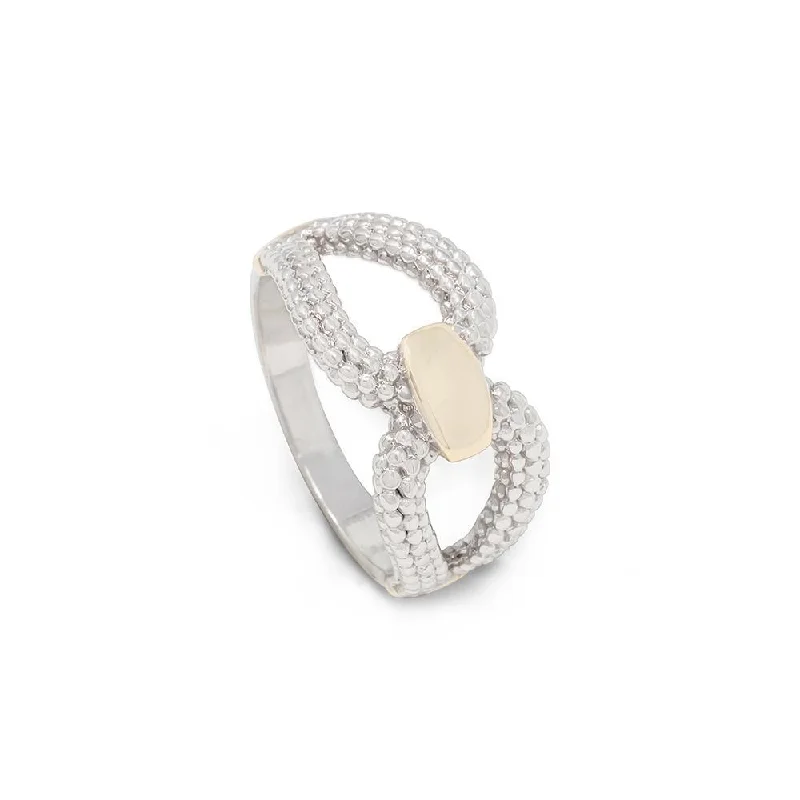 women's round-cut diamond rings -2Tone Buckle Ring Dots Texture