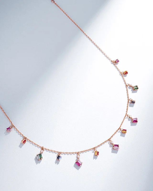 women's art deco necklaces -Bold Rainbow Sapphire Cascade Necklace