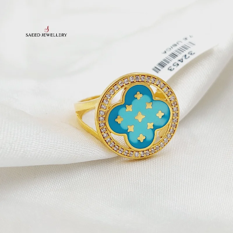 women's statement cocktail rings -Enameled & Zircon Studded Clover Ring