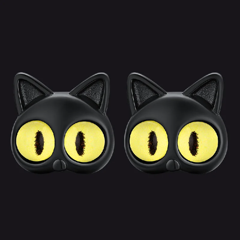 women's geometric stud earrings -Black Cat Stud Earring For Women/Men