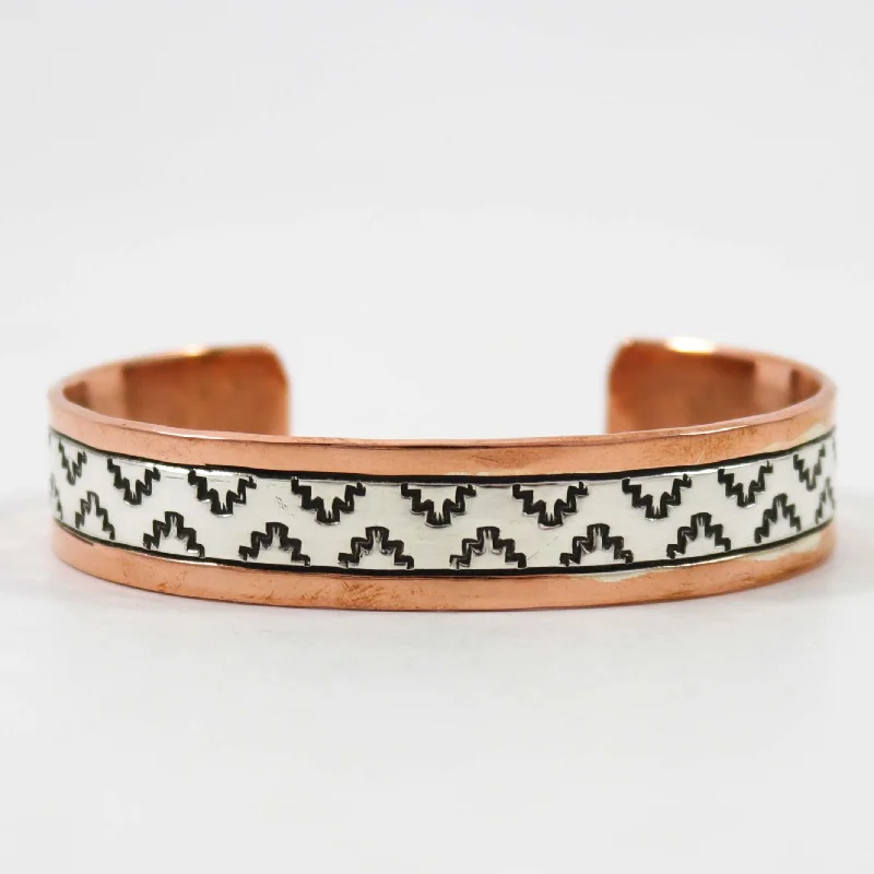 women's silver cuff bracelets -Silver and Copper Cuff