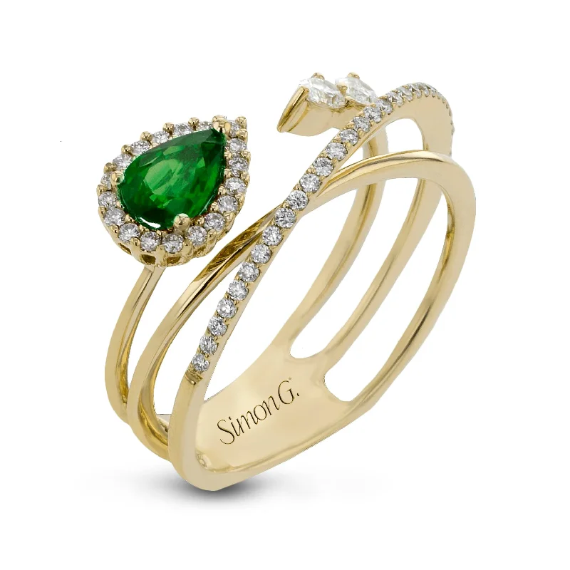 women's creative necklaces -18K YG Diamond and Emerald Ring