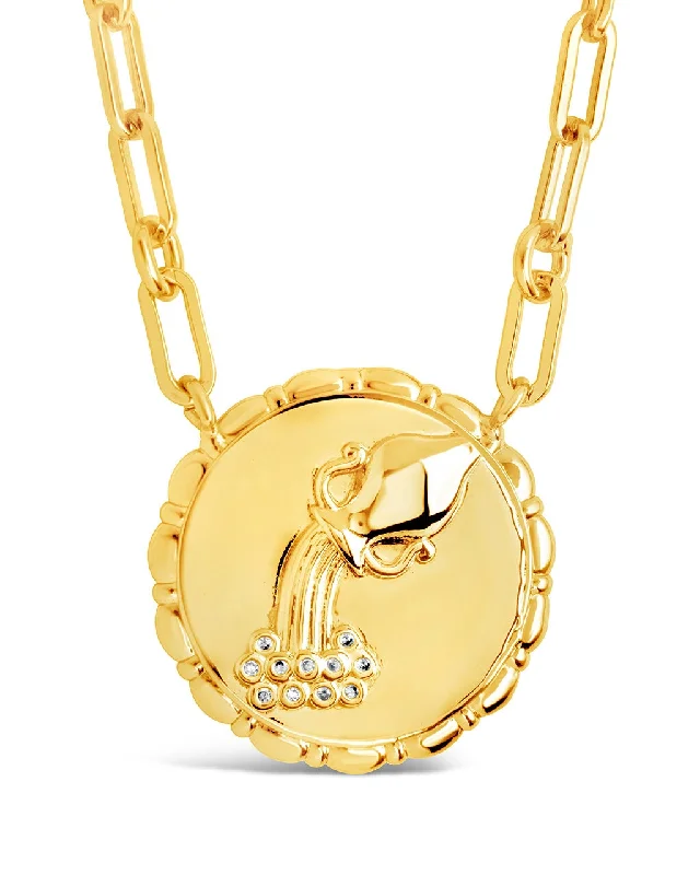 women's handmade necklaces -Bold CZ Zodiac Link Pendant Necklace