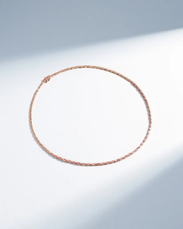 women's rose gold necklaces -Linear Half Pink Sapphire Tennis Necklace