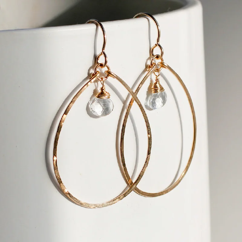 women's geometric drop earrings -Gemstone Drop Hoops - White Topaz