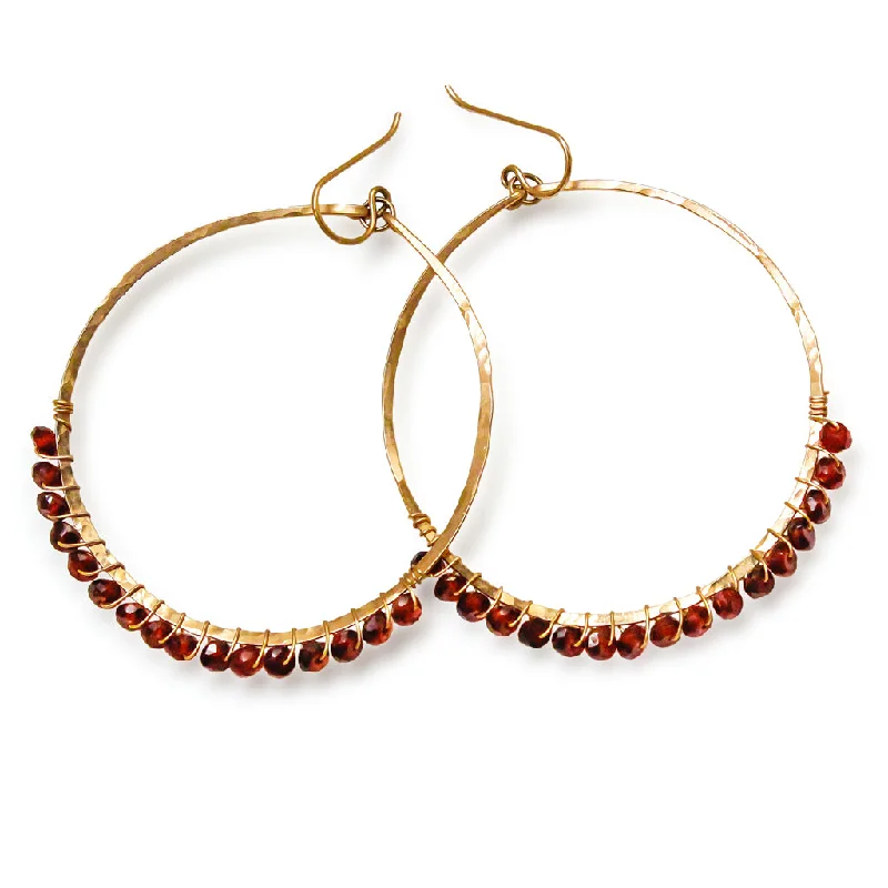 women's stud earrings -Large Hoop Gemstone Earrings - Garnet