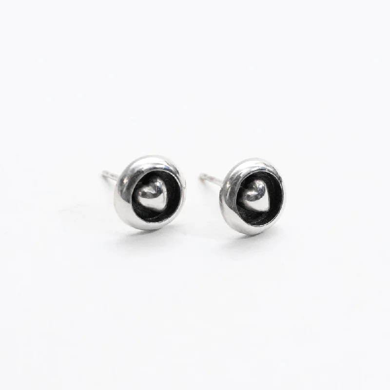 women's black stud earrings -Silver Embossed Heart Studs