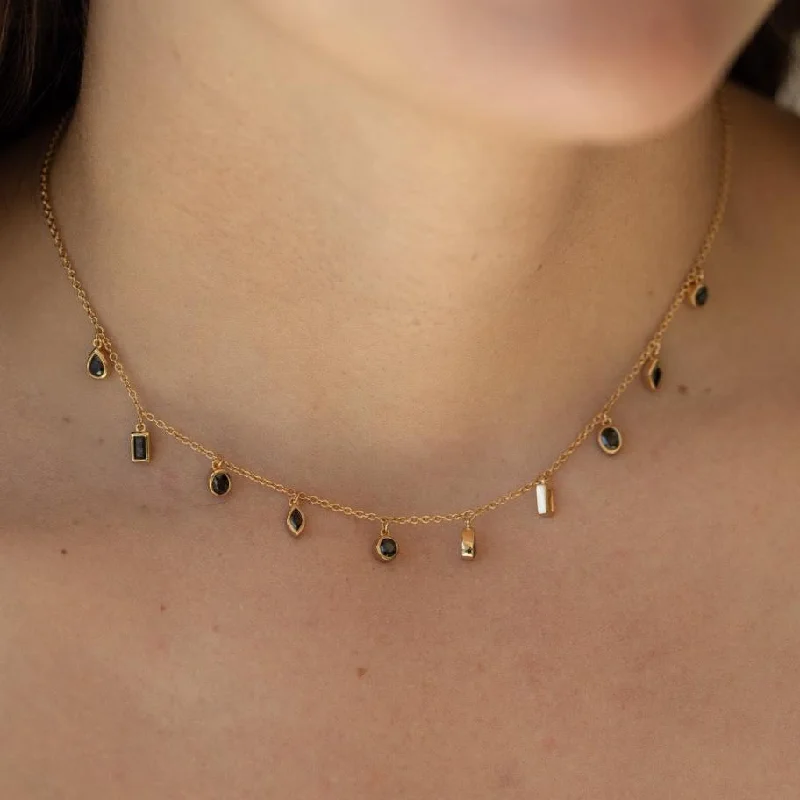 women's choker necklaces -Daphne Black CZ Gemstone Choker Necklace in Gold