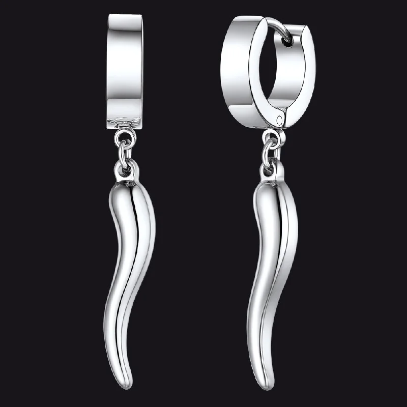 women's long dangling earrings -Cornicello Italian Horn Huggie Hoop Earrings for Men