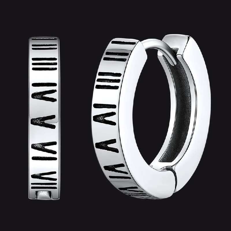 women's designer crystal earrings -Roman Numerals Hoop Huggie Earrings For Men