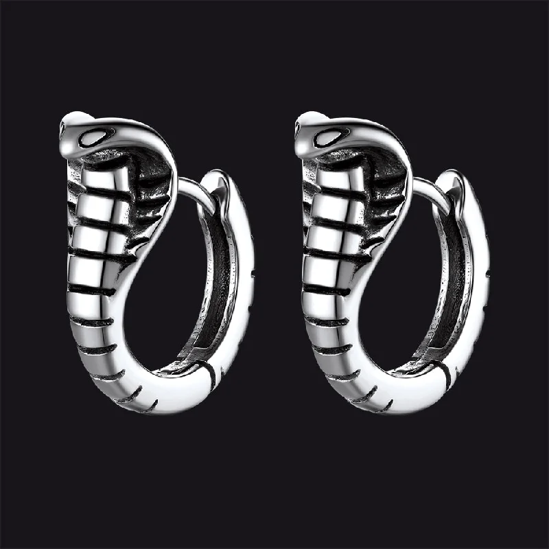 women's clip-on earrings -Gothic Punk Snake Hoop Earrings for Men Women