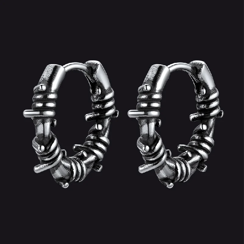 women's bold earrings -Gothic Stainless Steel Barbed Wire Hoop Earrings for Men