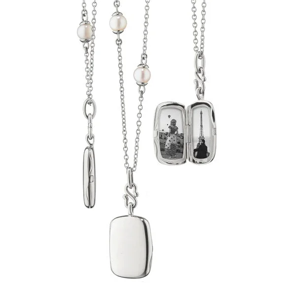 women's spiritual crystal necklaces -Slim "Britt" STerling Silver Locket Necklace on Pear Chain