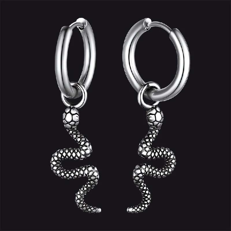 women's clip-on earrings -Punk Crawl Snake Drop Hoop Earrings for Men Women