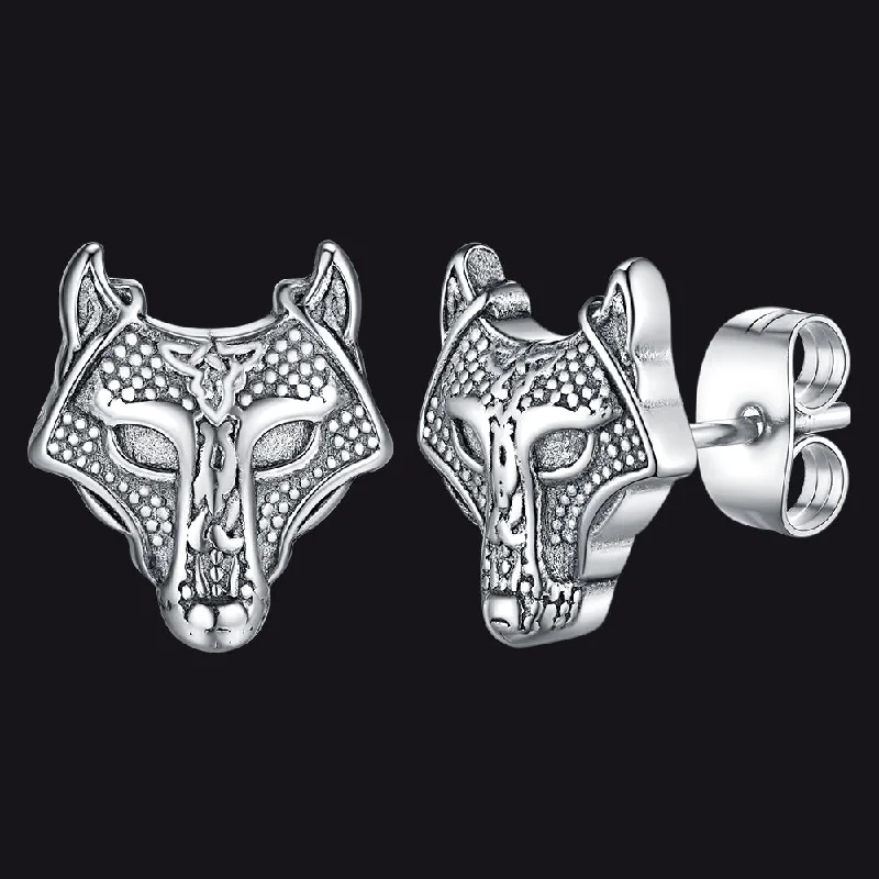 women's elegant earrings -Viking Celtic Wolf Head Stud Earrings for Men Stainless Steel