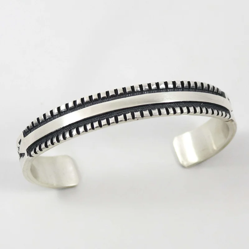 women's bridal bangles -Stamped Silver Cuff