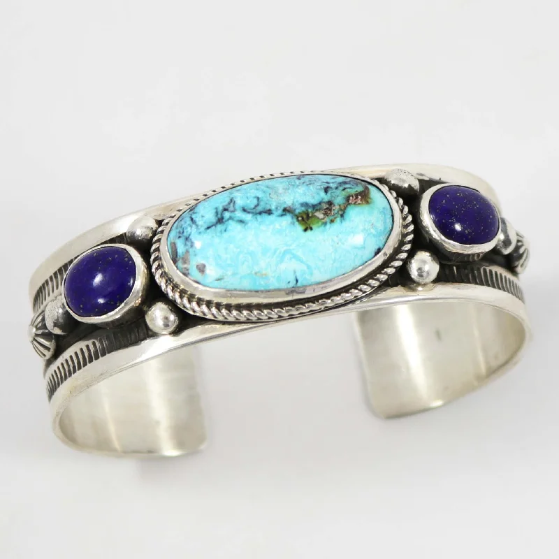 women's chunky bangles -Turquoise and Lapis Cuff