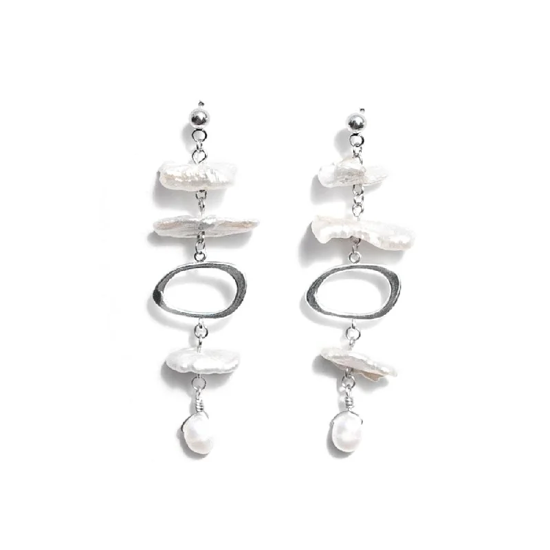 women's sterling silver earrings -Silver Plated Biwa Earrings