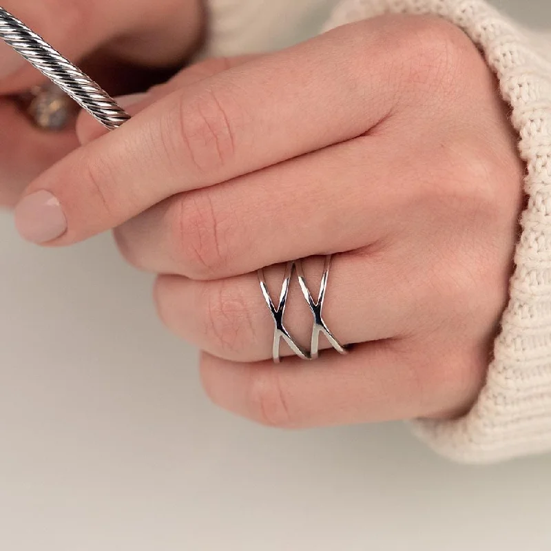 women's adjustable rings -Stainless ST Double X Ring