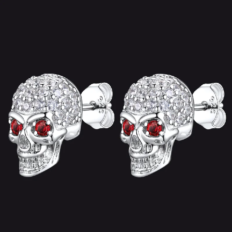 women's minimal design earrings -Zirconia Gothic Skull Stud Earrings For Men