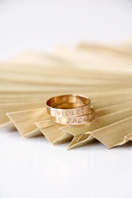 women's emerald rings -stacking name rings { gold filled }