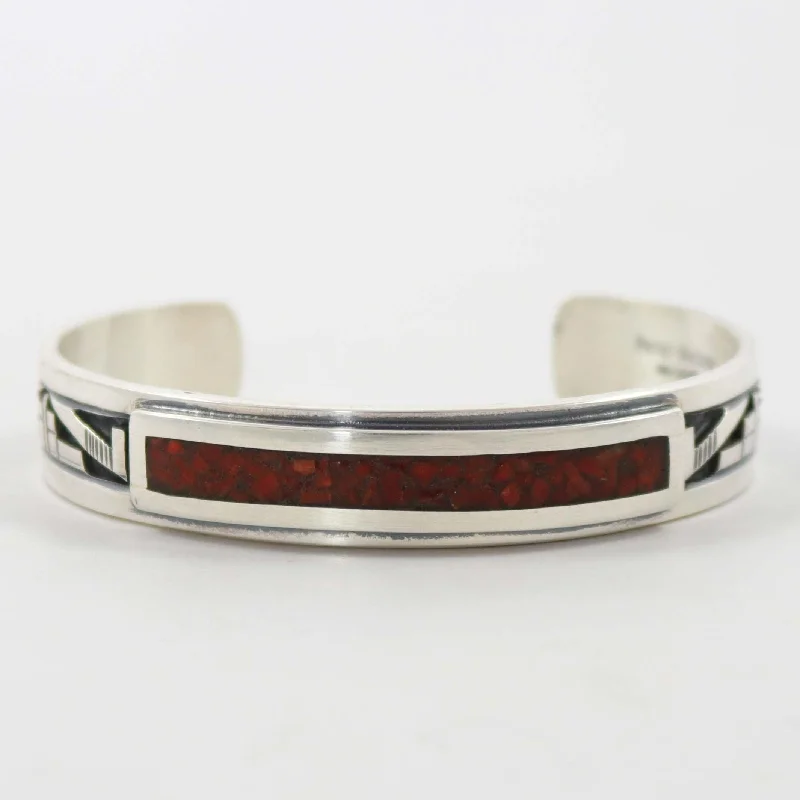 women's boho chic bracelets -Coral Inlay Cuff