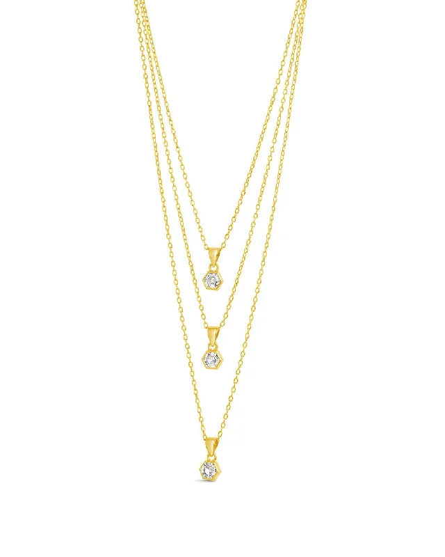 women's glamorous necklaces -Gia CZ Charm Layered Necklace