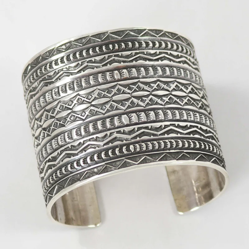 women's silver cuff bracelets -Stamped Silver Cuff