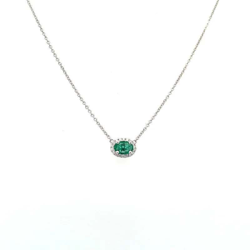 women's long necklaces -White Gold Emerald Necklace