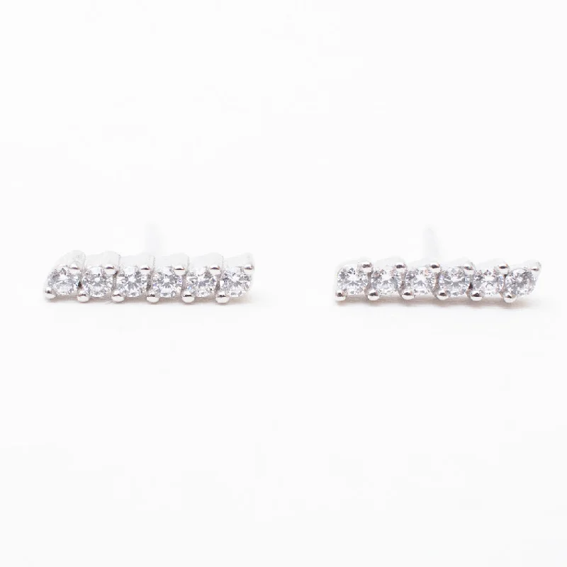 women's teardrop earrings -Silver Crystal Bar Studs