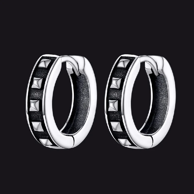 women's silver hoop earrings -Sterling Silver Rivet Huggie Hoop Earrings For Men