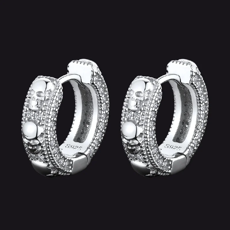 women's birthday earrings -Cubic Zirconia Skull Huggie Hoop Earrings For Men