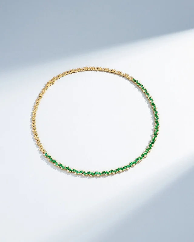 women's minimalist gold necklaces -Frenzy Emerald Tennis Necklace