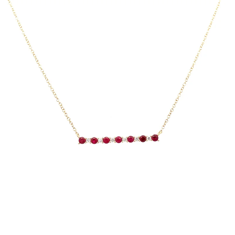 women's chunky necklaces -14 Karat Yellow Gold Ruby Necklace