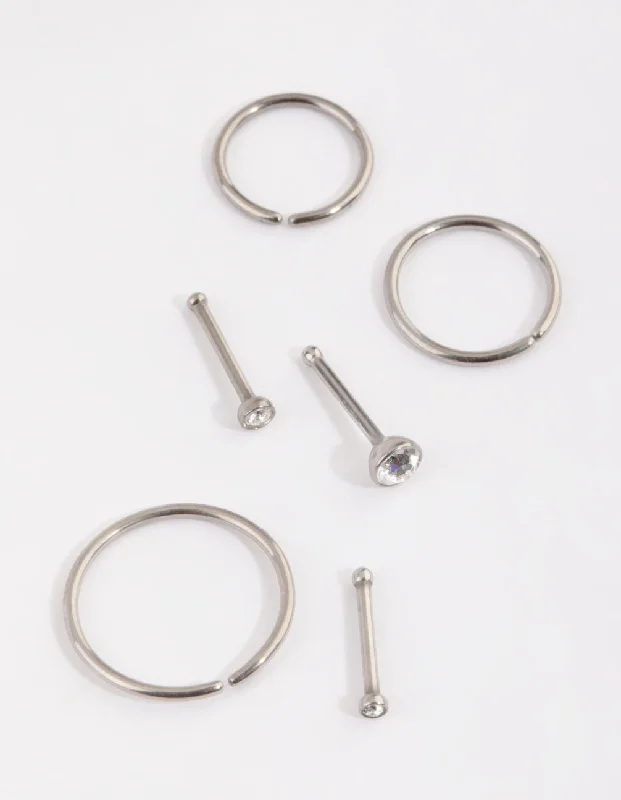 women's signet rings -Titanium Nose Stud & Ring 6-Pack