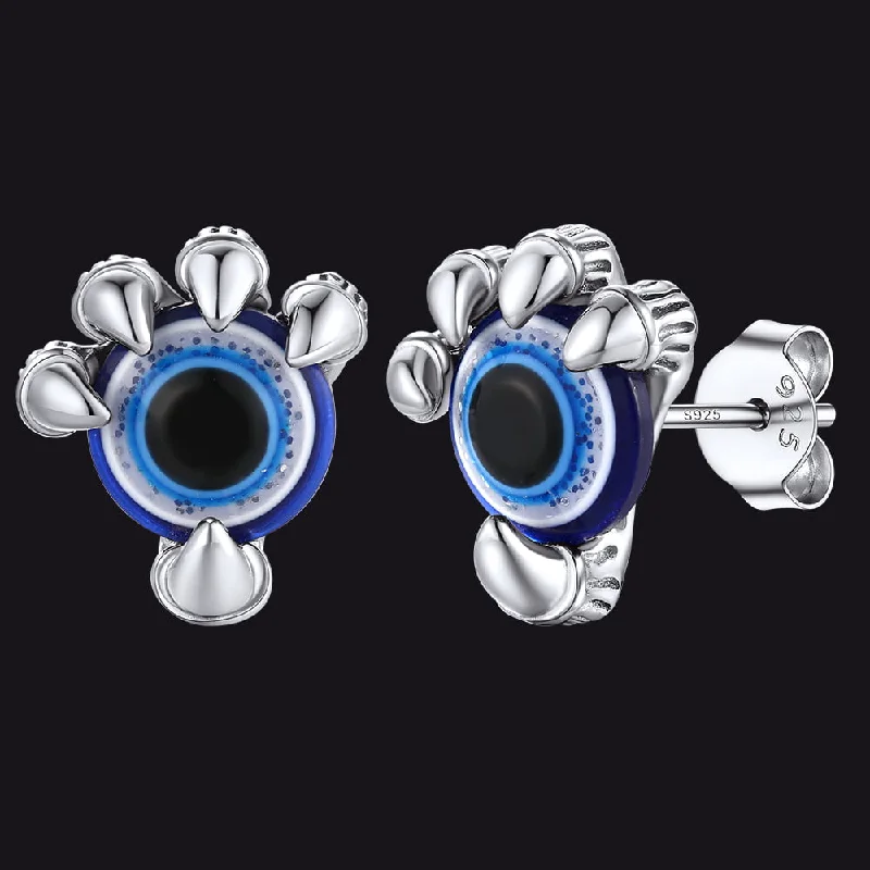 women's minimalist earrings -Sterling Silver Dragon Claw Evil Eye Stud Earrings For Men