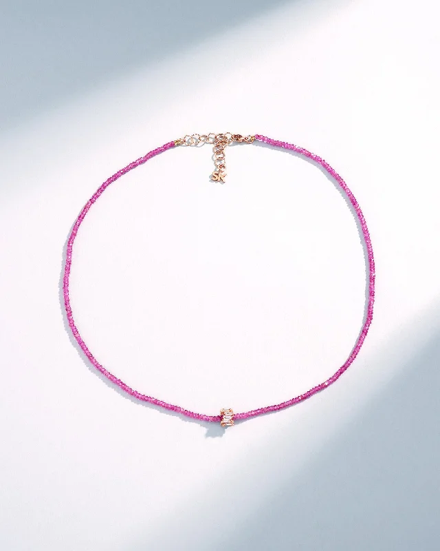 women's matching pendant necklaces -Infinite Beaded Pink Spinel & Mini Diamond Rondelle Necklace