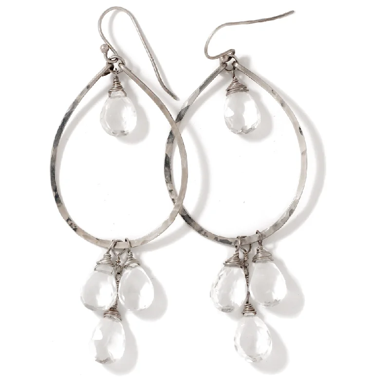 women's chandelier earrings -Dreamcatcher Teardrop Gemstone Hoops - Crystal Quartz