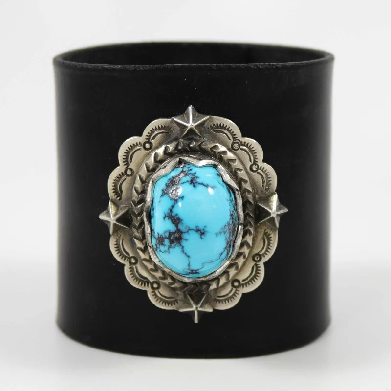 women's handmade bracelets -Hubei Turquoise Leather Cuff