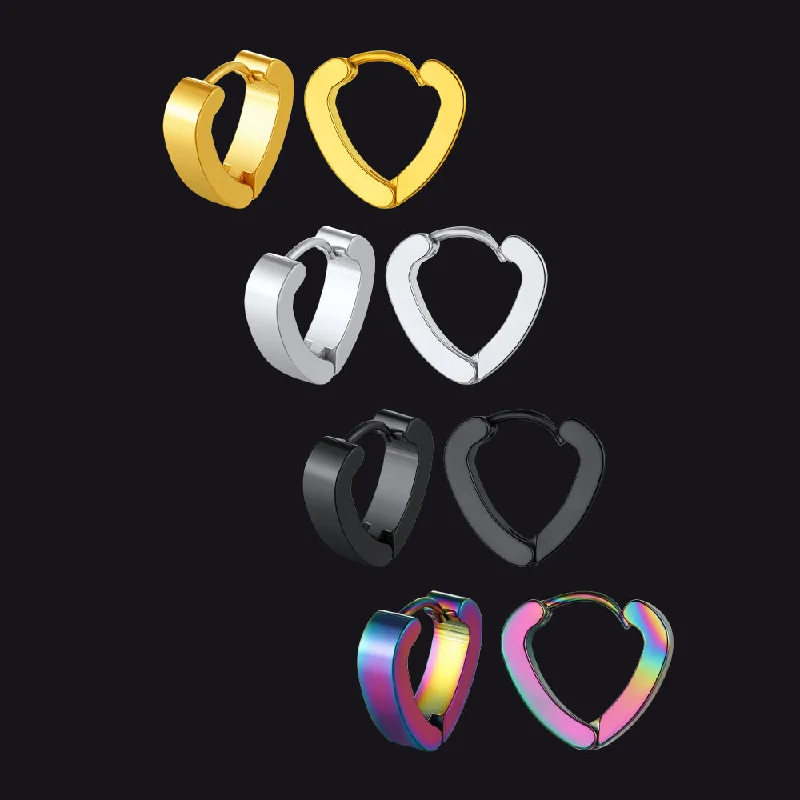 women's artistic earrings -Flash Sale Small Heart Piercing Huggie Hoop Earrings Set for Men 4 Pairs