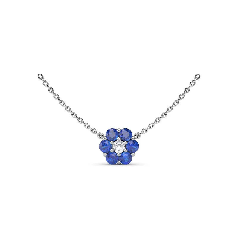 women's round pendant necklaces -Magnolia Sapphire and Diamond Necklace